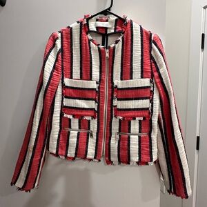 Zara red & white striped blazer with zipper